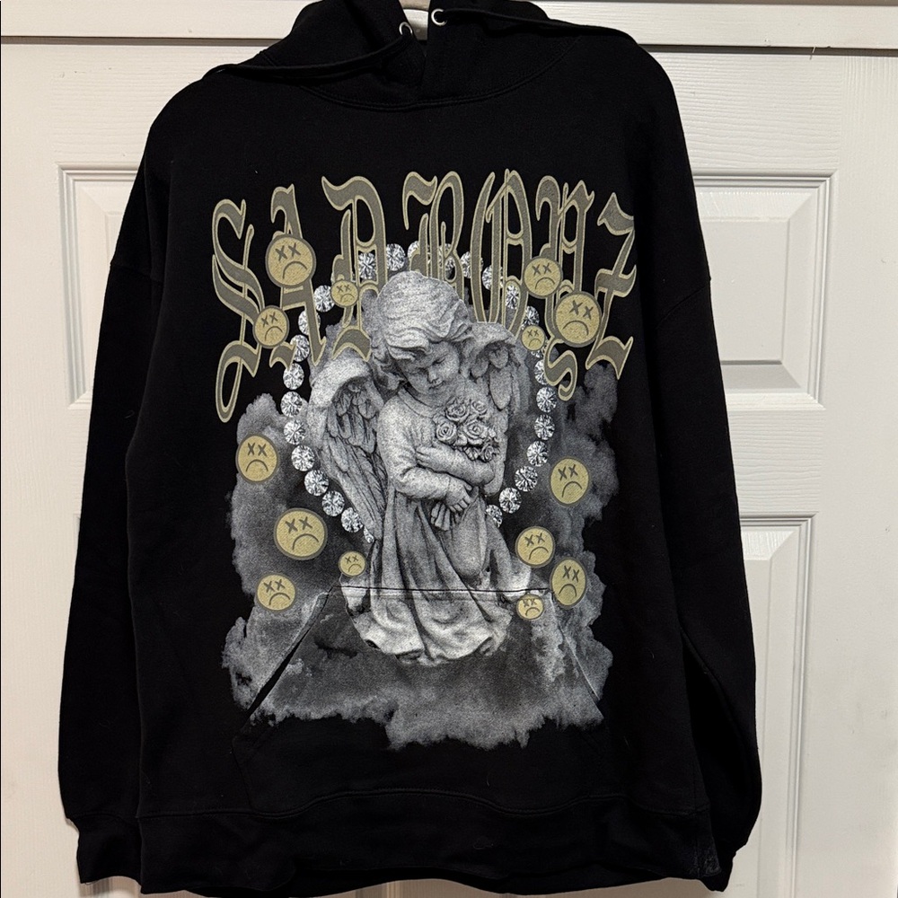 Black Anti Social Sad Boyz XL Angel Graphic Hoodie